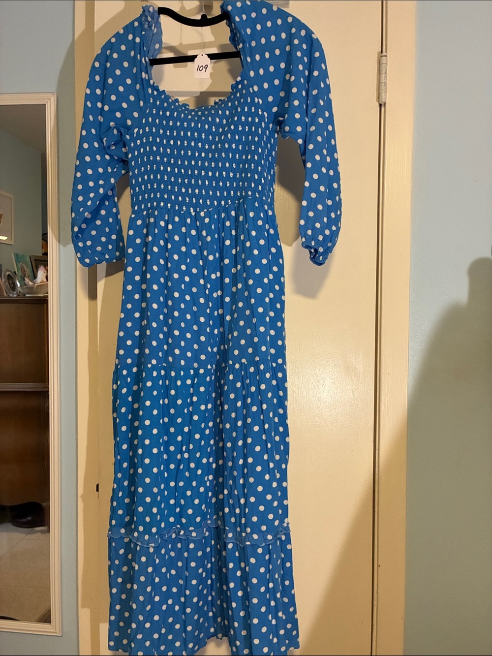 Blue Polka Dot Smocked Maxi Dress - Picture 2 of 8